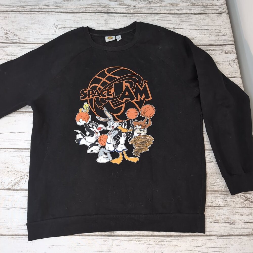 Space Jam Crewneck Sweatshirt Black Looney Tunes Basketball Graphic – Unisex XL